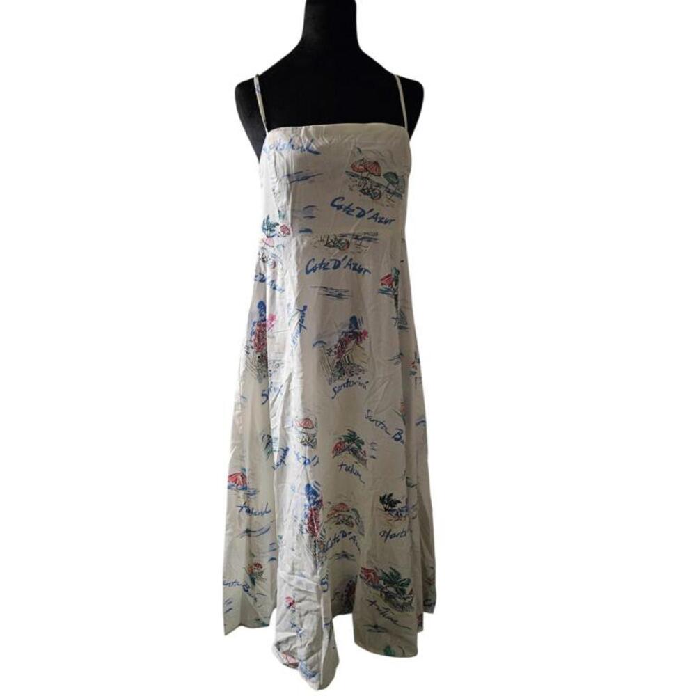 GAP Women's White Summer Cote D'Azur Dress with Blue and Pink Print Size M